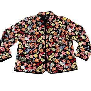 Requirements Woman Plus 1X Quilted Lightweight Jacket Floral Print 25” Long